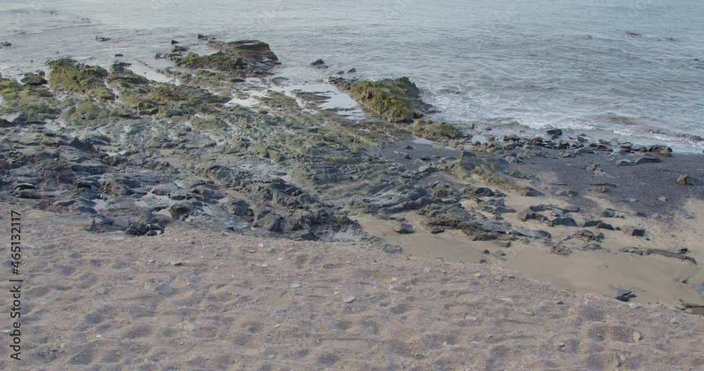 Beautiful close-up view of the beach in the coastal town of Las Playitas, east coast of the volcanic island of Fuerteventura, Canary Islands. Spain