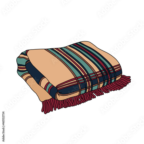 Canvas Print Beige folded Checkered Blanket with fringe