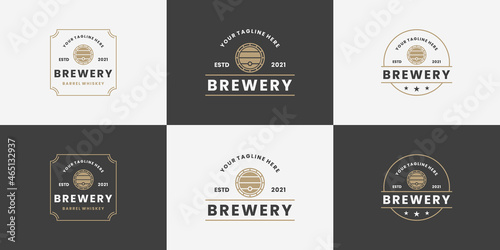 set of brewery, barrel logo design vintage style