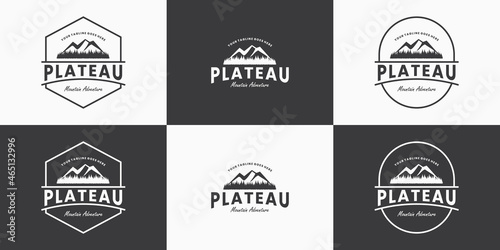 set of mountain plateau logo design adventure