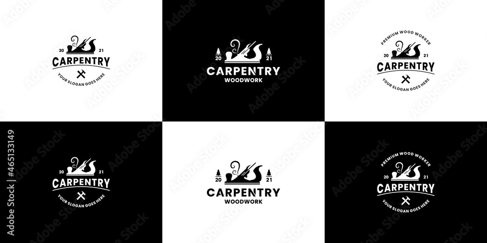 set of vintage carpentry logo design vector
