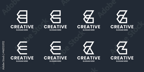 set of abstract initial letter E logo design. monogram line art style for business company
