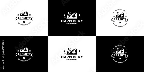 set of vintage carpentry logo design vector