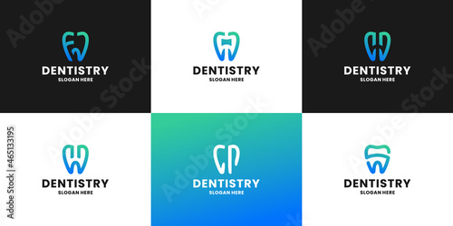 dentistry, dental combine with initials letter logo design.