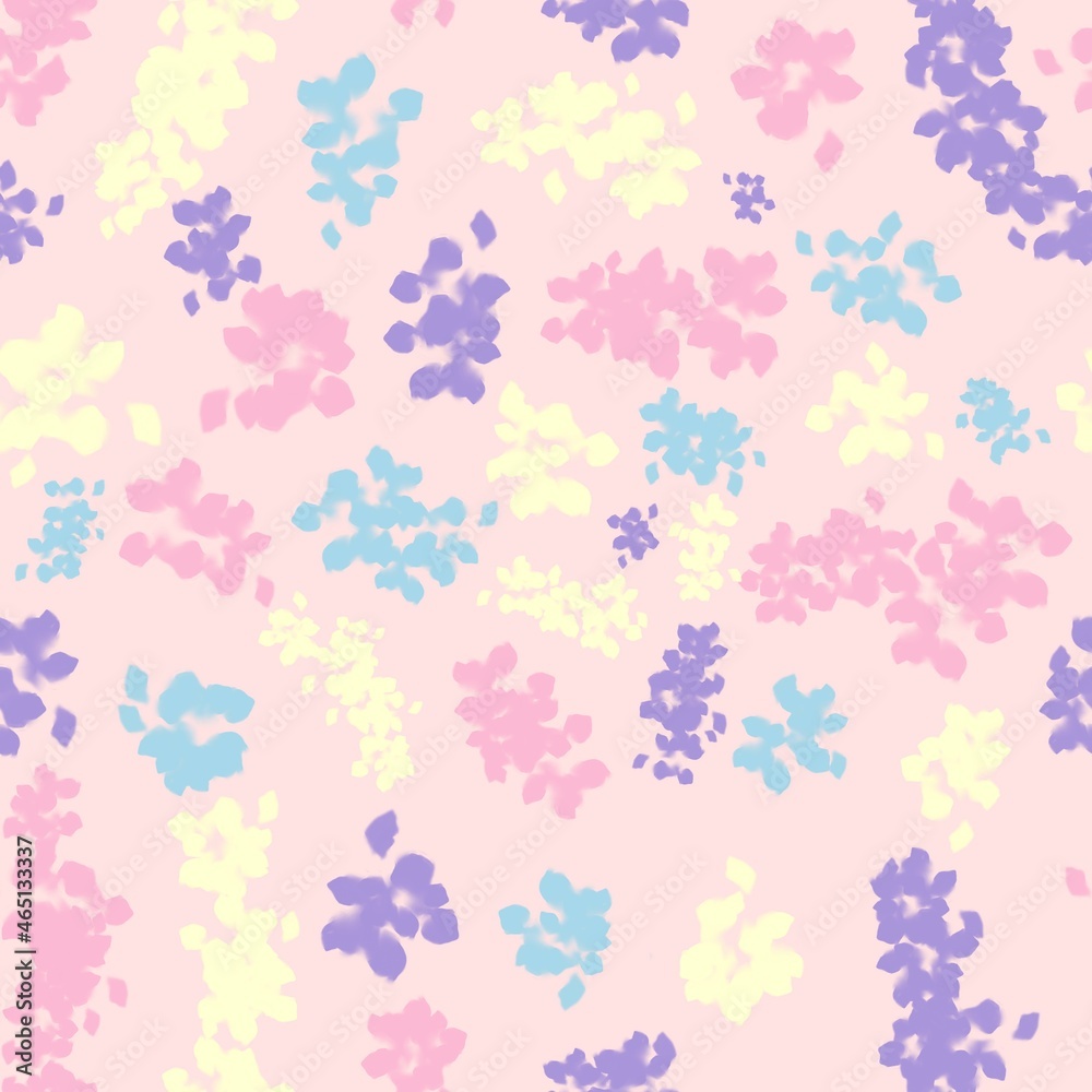 Seamless pattern of petals in pastel colours. Background for textiles, bed linen, wallpaper.