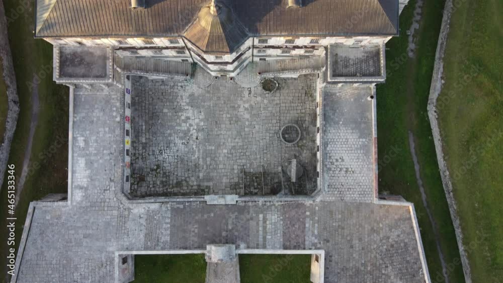 Flight over the courtyard and the castle building. Pidhirtsi Palace Ukraine Flight over the courtyard and the castle building. Pidhirtsi Palace Ukraine