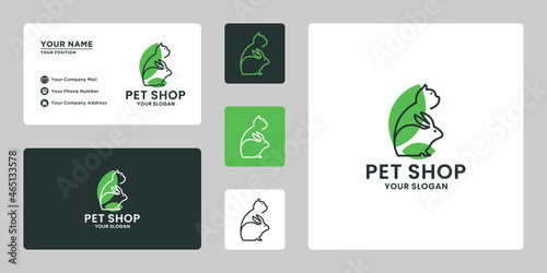 pet shop  pet care logo design combine with leaf shadow