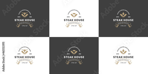 set of steak house labels logo design vintage badge.