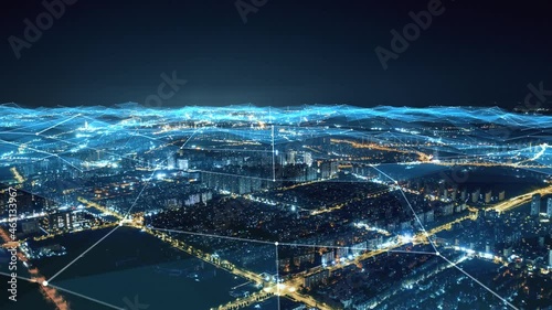 smart Connected city skyline. Futuristic network concept, city Technology