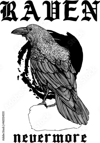 hand draw raven with slogan Vector design for t-shirt graphics, banner, fashion prints, slogan tees, stickers, flyer, posters and other creative uses 