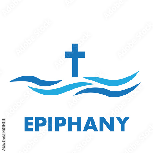 Cross on water baptism Epiphany, vector art illustration.