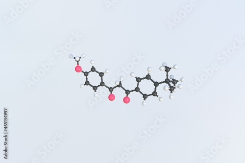 Avobenzone molecule, isolated molecular model. 3D rendering