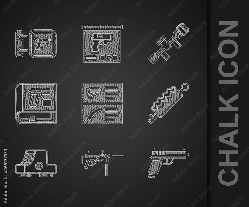 Set Weapon catalog, Submachine gun M3, Pistol or, Trap hunting