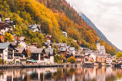 Hallstatt. A beautiful small town on the shore of a lake in the Austrian Alps.