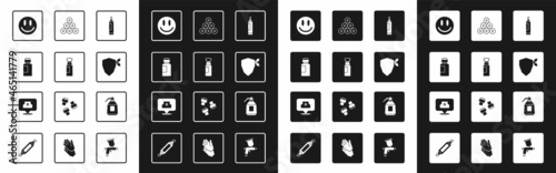 Set Marker pen, Paint, gouache, jar, dye, Smile face, Vandal, spray can, gun and Spray nozzle cap icon. Vector