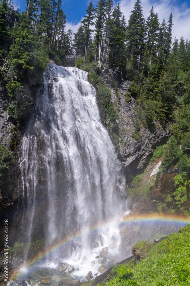 Narada Falls waterfall with a rainbow in Mt. Rainier National Park Narada Falls waterfall with a rainbow in Mt. Rainier National Park