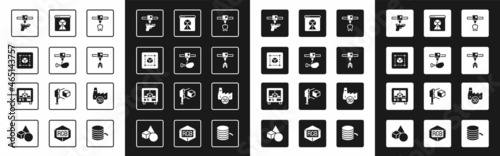 Set 3D printer tooth, chicken leg, Geometric figure Cube, gun, house, Printing industry and icon. Vector