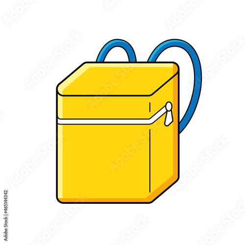 Yellow courier food delivery box bag backpack isolated cartoon vector icon