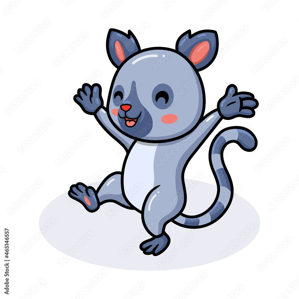 Fototapeta premium Cute happy little lemur cartoon waving hand