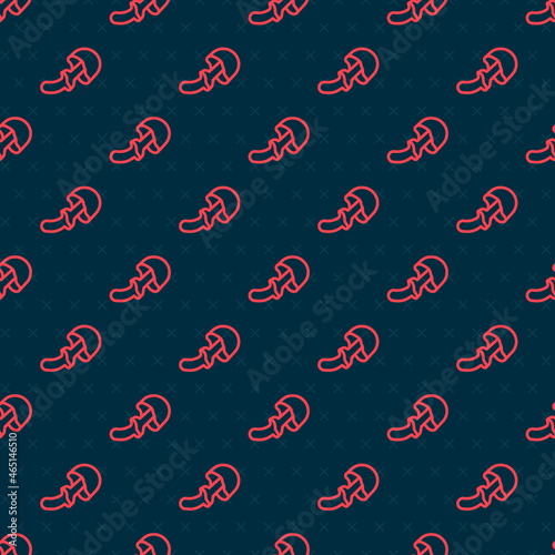 Red line Psilocybin mushroom icon isolated seamless pattern on black background. Psychedelic hallucination. Vector