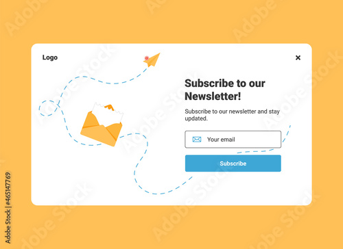UI design website banner template of email marketing with open letter for subscribe to newsletter