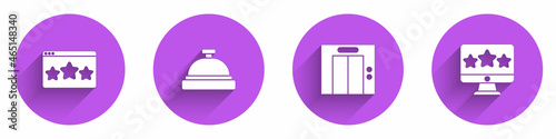 Set Five stars rating review, Hotel service bell, Lift and icon with long shadow. Vector