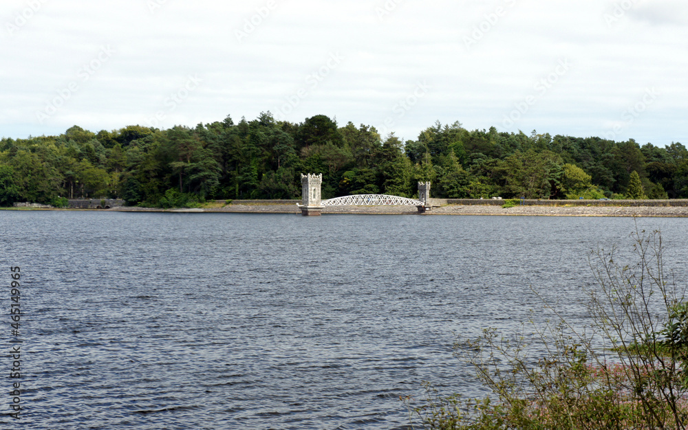 The dam and engineering structures of the reservoir were built in 1868 on the Vartry river.Lower Vartry Reservoir.Ireland.