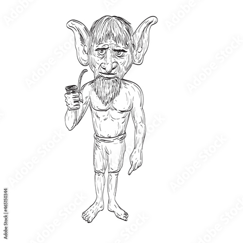 Drawing sketch style illustration of an iratxo, Iratxoak or Galtxagorriak the benevolent imps of Basque mythology wearing red pants standing viewed from front on isolated white background.