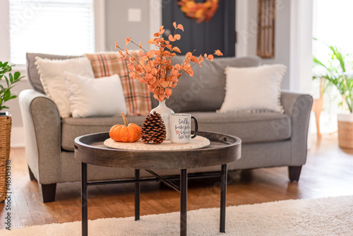 Cozy living room decorated for fall