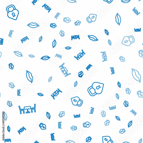 Set line French cafe, Castle in the shape of heart and Smiling lips on seamless pattern. Vector