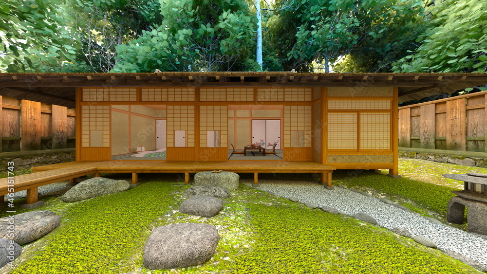 和風旅館と庭 Stock Illustration Adobe Stock