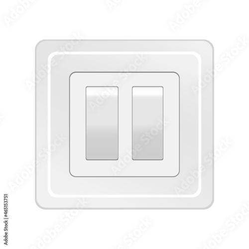Double wall switch. Electric power. Flat button. Lamp light. Plastic home element. Vector illustration. Stock image. 