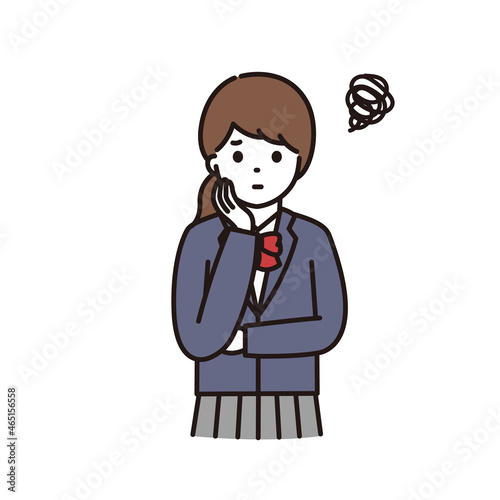 悩んでいる制服の女子学生のイラスト
