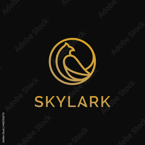 Luxury elegant gold skylark bird logo.Monoline style logo photo