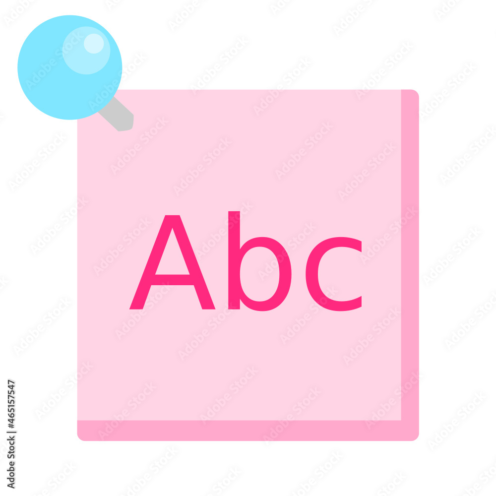 Pink note with ABC Letter and blue paper pin Pink note with ABC Letter and blue paper pin