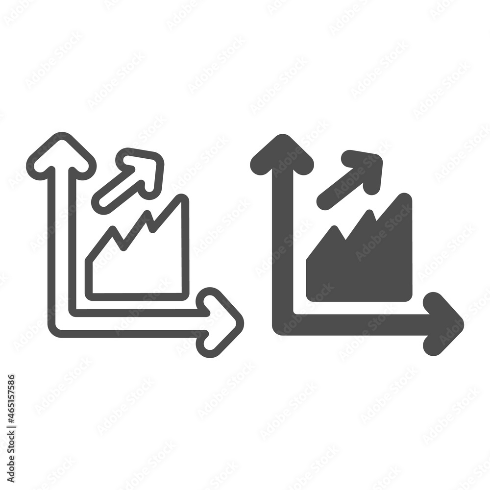 Graph and growth curve with arrow line and solid icon, diagram concept, growth chart vector sign on white background, outline style icon for mobile concept and web design. Vector graphics. Graph and growth curve with arrow line and solid icon, diagram concept, growth chart vector sign on white background, outline style icon for mobile concept and web design. Vector graphics.