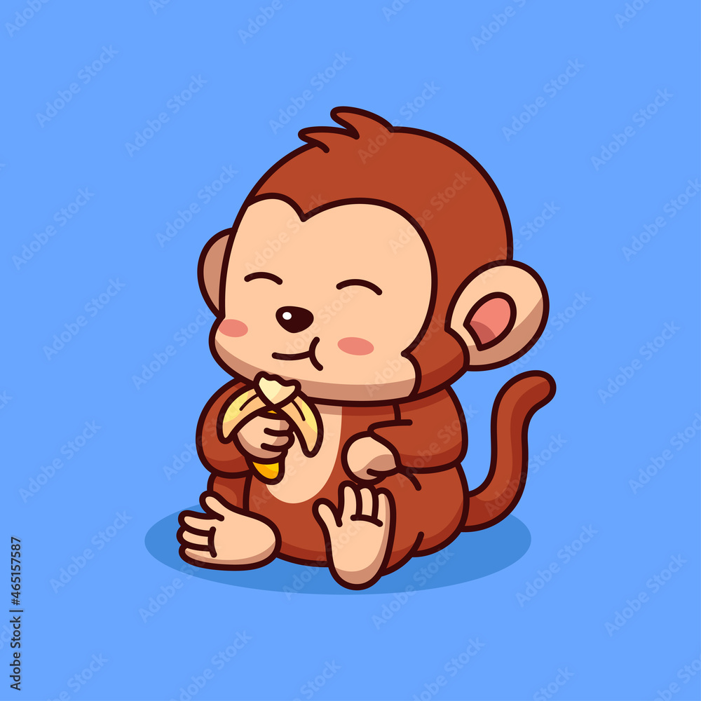 Little Monkey Eating Banana Cartoon Illustration Little Monkey Eating Banana Cartoon Illustration