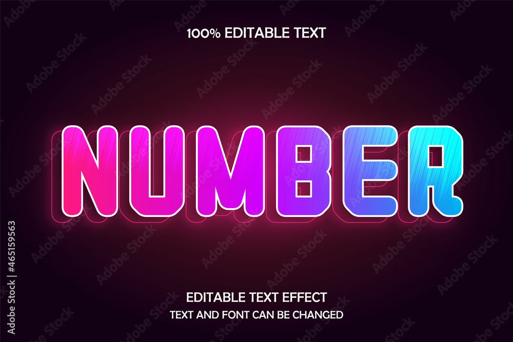 Number 3 dimension editable text effect modern neon style