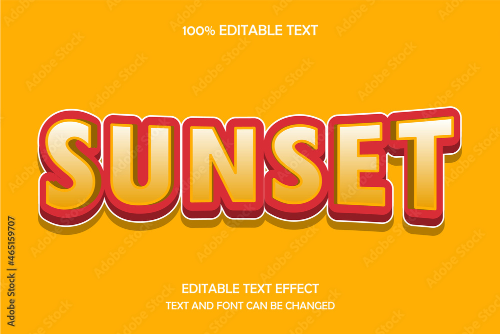 SUNSET 3 dimension editable text effect modern comic style
