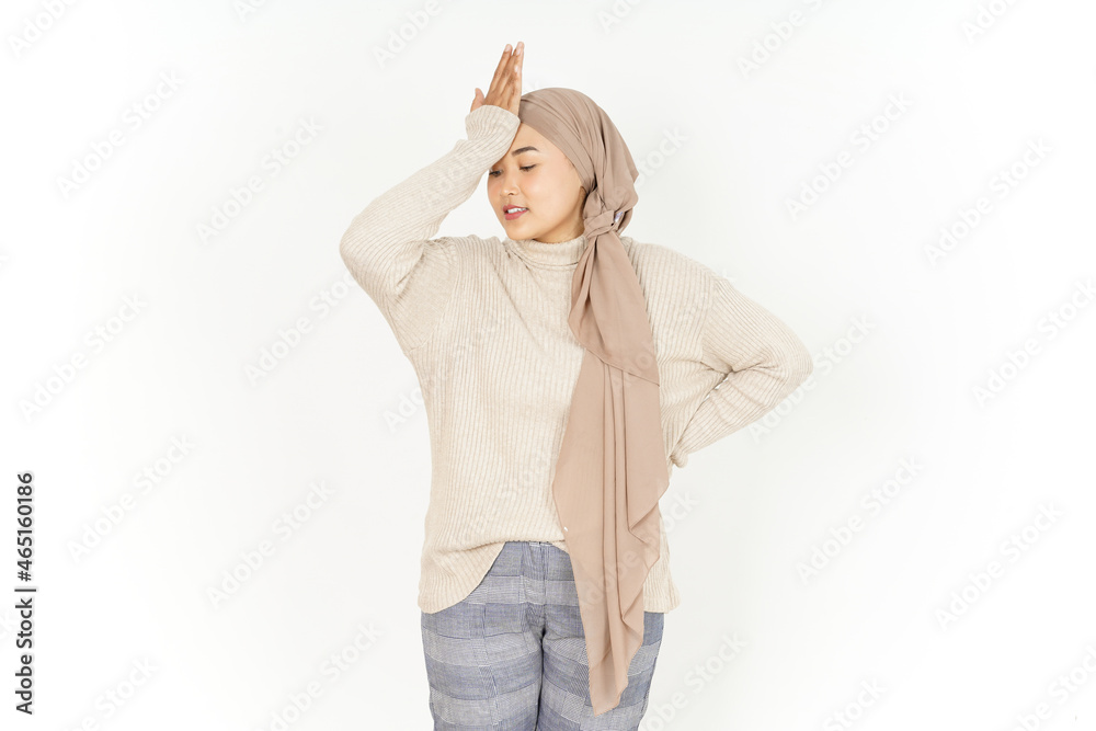 Forget Something gesture of Beautiful Asian Woman Wearing Hijab Isolated On White Background Forget Something gesture of Beautiful Asian Woman Wearing Hijab Isolated On White Background