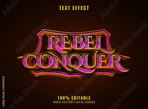 fantasy golden violet rebel conquer medieval rpg game logo text effect with frame border