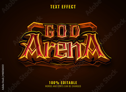 fantasy golden red god arena medieval rpg game logo text effect with frame border