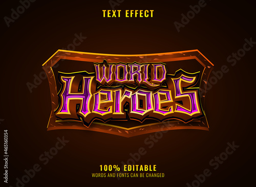 fantasy golden violet super heroes medieval rpg game logo text effect with frame border