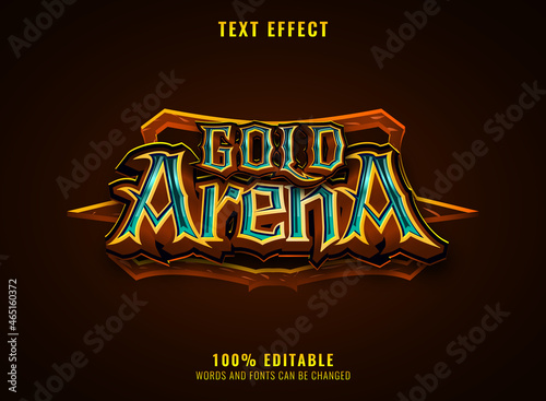 fantasy golden green arena medieval rpg game logo text effect with frame border