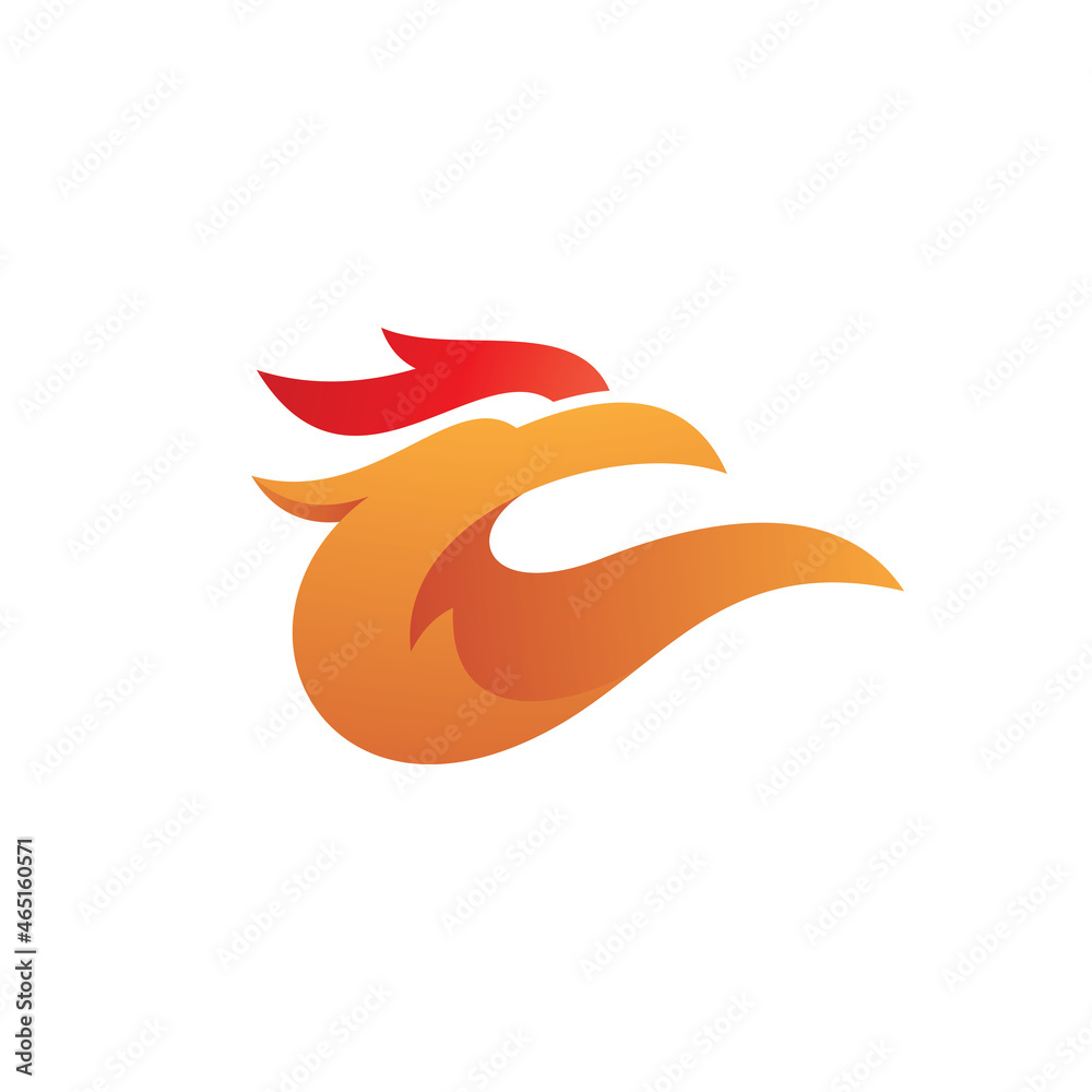 Modern gradient fire bird logo, phoenix and flame vector icon