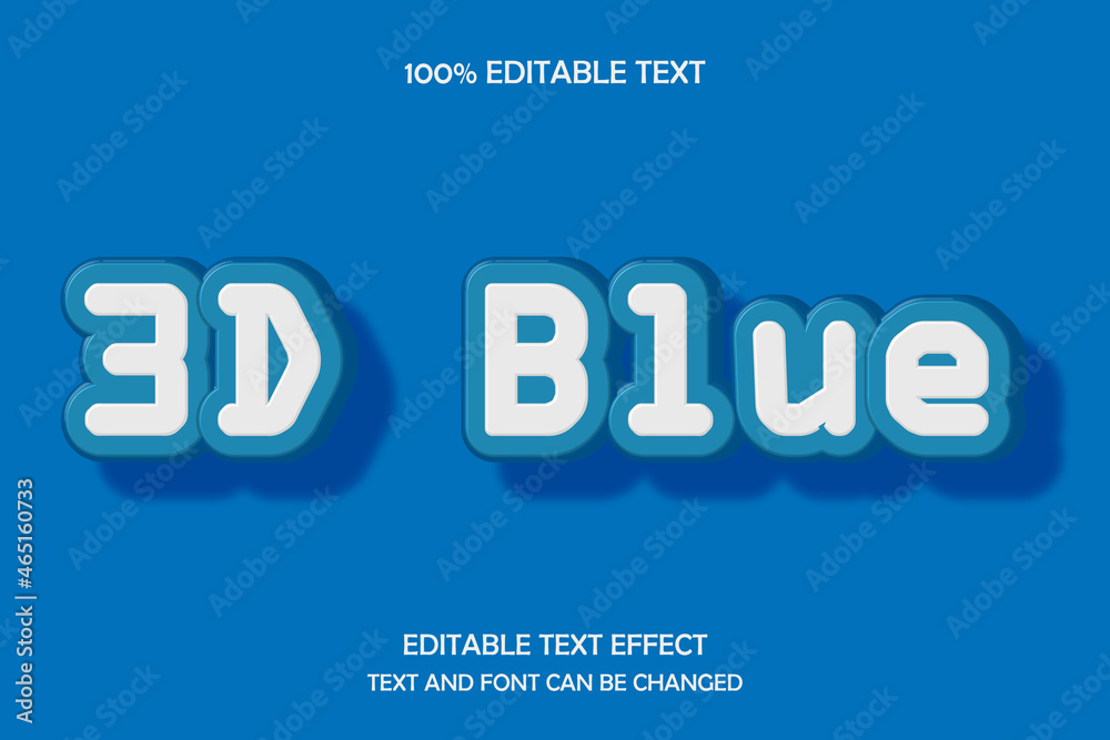 3d blue 3 dimension editable text effect modern shadow style
