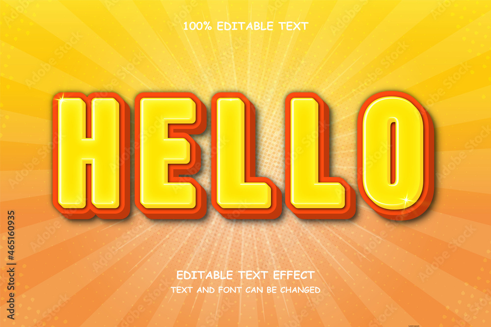 hello 3 dimension editable text effect modern comic style