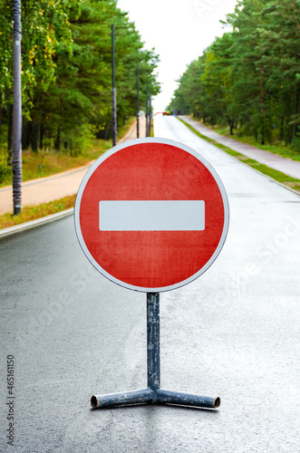Temporary road sign no entry