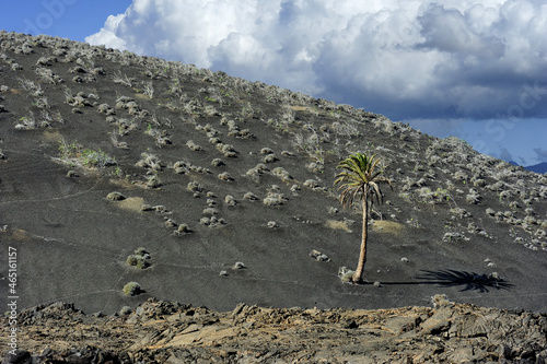 shoulder of volcanic mountain at Timanfaya National Park, Lanzarote Island, Canary Islands, Spain