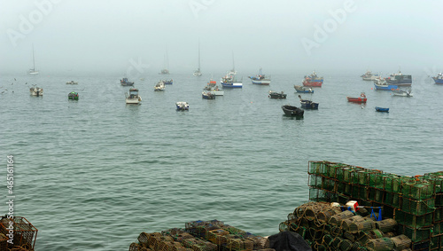 morning fog at the fishing port at Cascais, Portugal